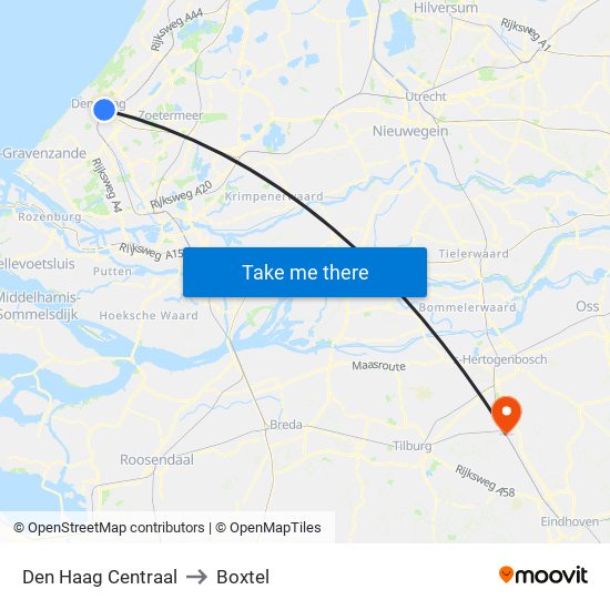 Den Haag Centraal to Boxtel map