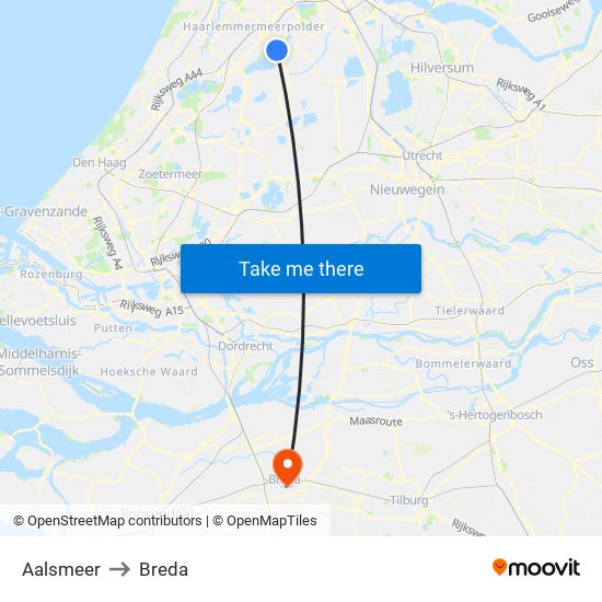 Aalsmeer to Breda map