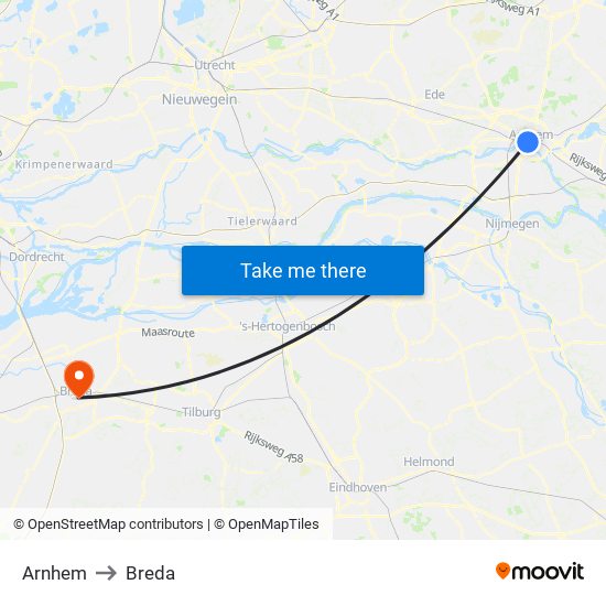 Arnhem to Breda map