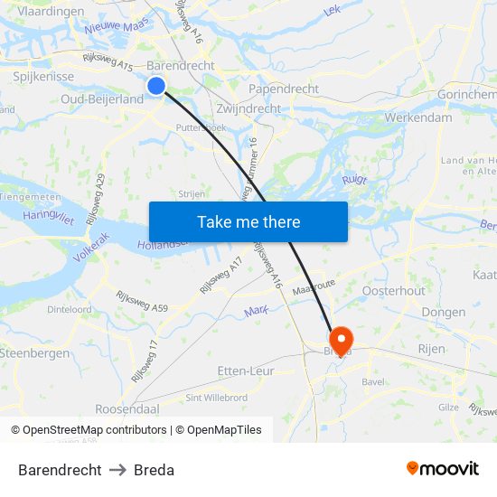 Barendrecht to Breda map