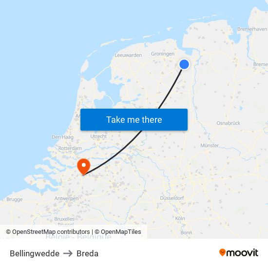 Bellingwedde to Breda map