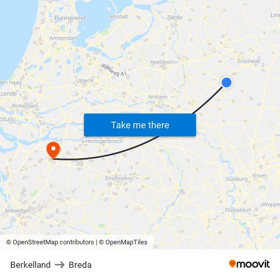 Berkelland to Breda map