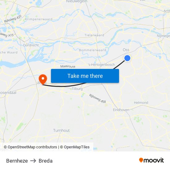 Bernheze to Breda map