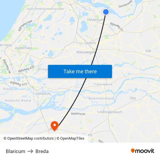 Blaricum to Breda map