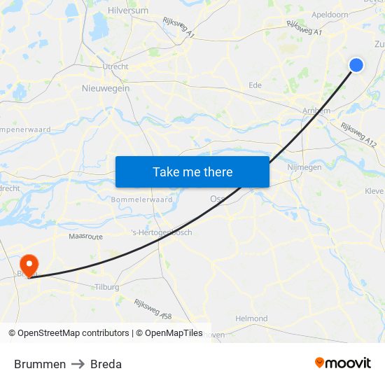 Brummen to Breda map