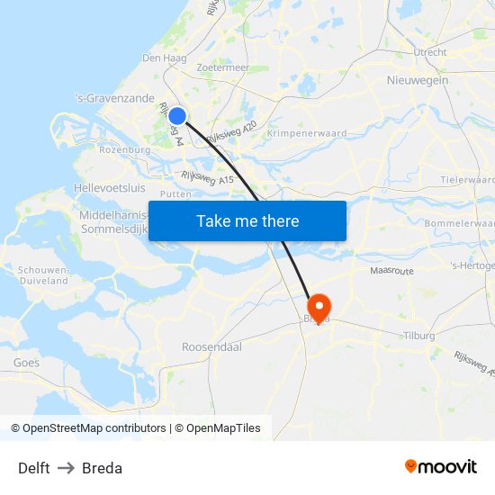 Delft to Breda map