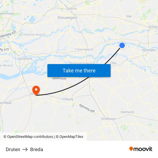 Druten to Breda map