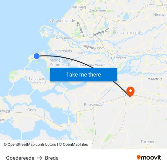 Goedereede to Breda map
