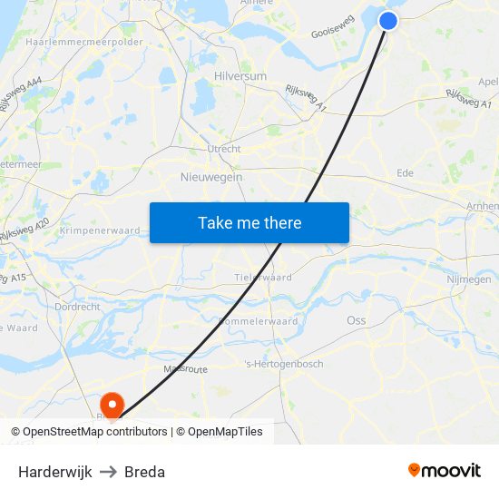 Harderwijk to Breda map