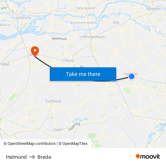 Helmond to Breda map