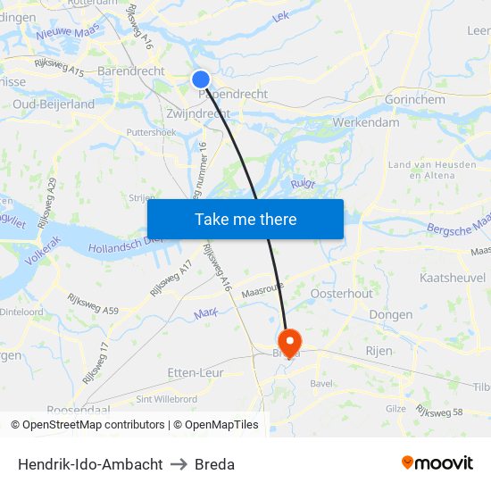 Hendrik-Ido-Ambacht to Breda map