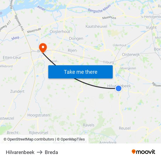 Hilvarenbeek to Breda map