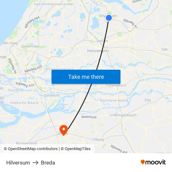 Hilversum to Breda map