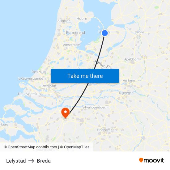Lelystad to Breda map
