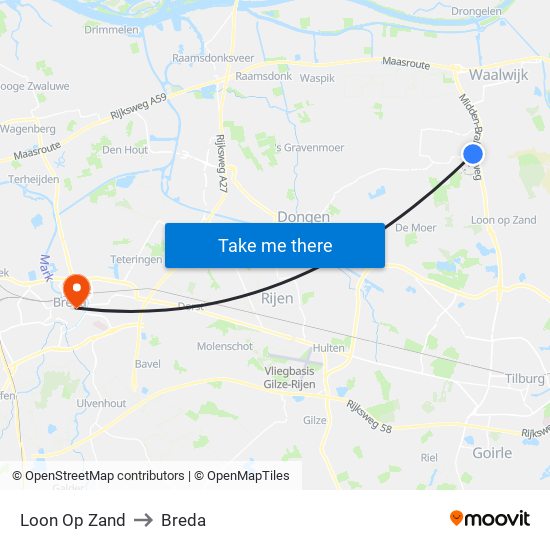 Loon Op Zand to Breda map