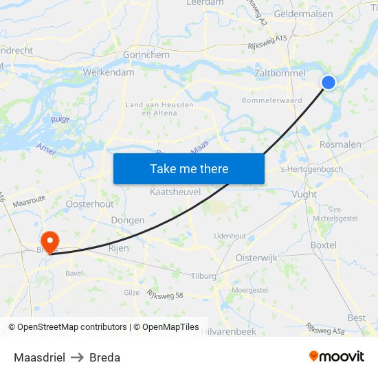 Maasdriel to Breda map