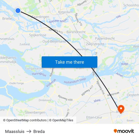 Maassluis to Breda map