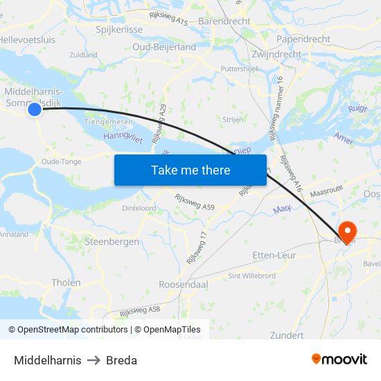 Middelharnis to Breda map