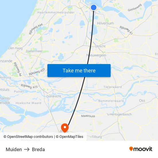 Muiden to Breda map