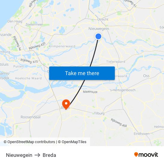 Nieuwegein to Breda map