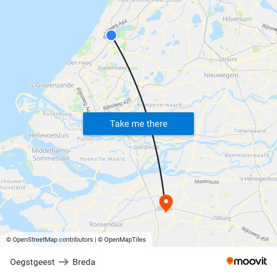 Oegstgeest to Breda map