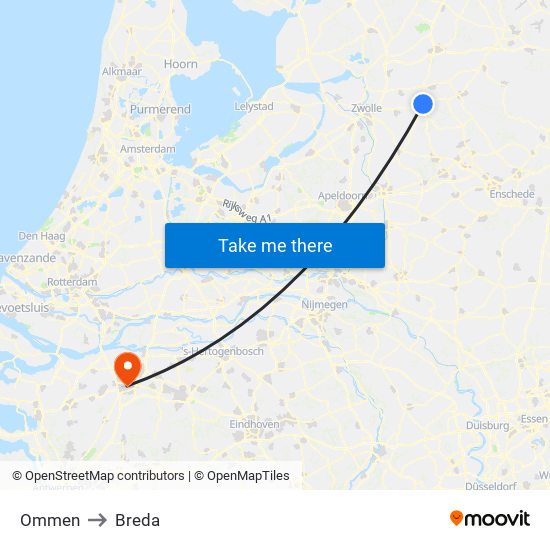 Ommen to Breda map