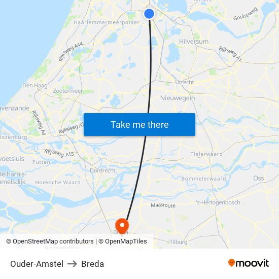 Ouder-Amstel to Breda map