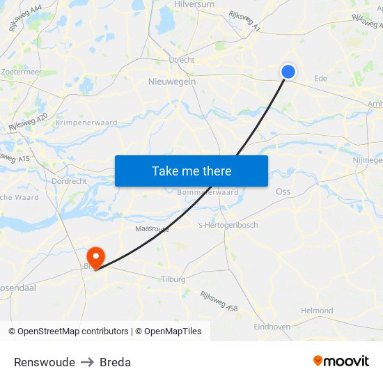 Renswoude to Breda map