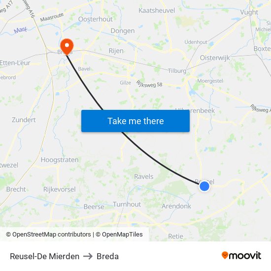 Reusel-De Mierden to Breda map