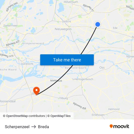 Scherpenzeel to Breda map