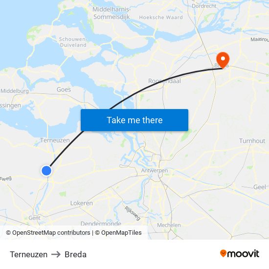 Terneuzen to Breda map