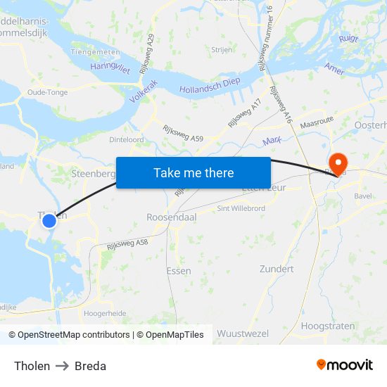 Tholen to Breda map