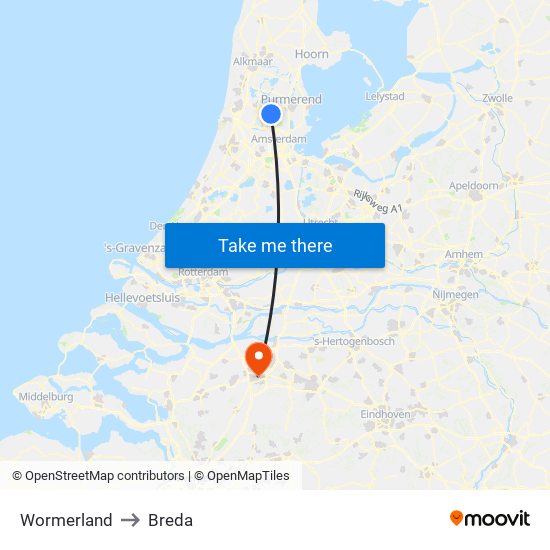 Wormerland to Breda map