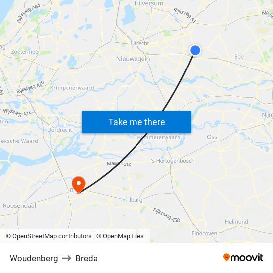 Woudenberg to Breda map