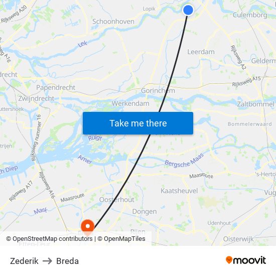 Zederik to Breda map