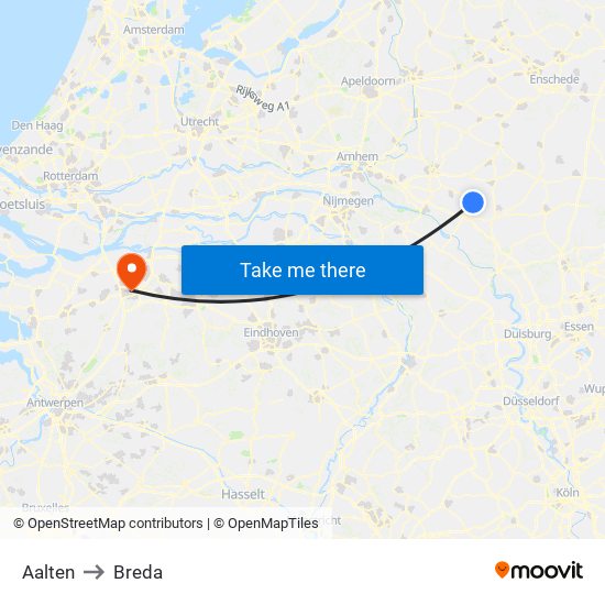 Aalten to Breda map