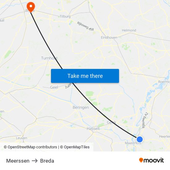 Meerssen to Breda map