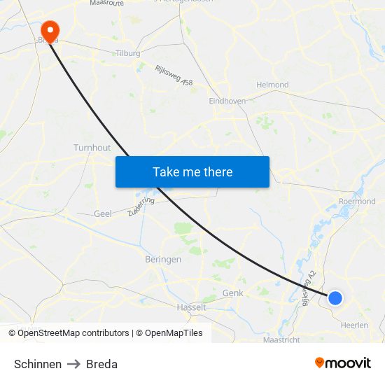 Schinnen to Breda map