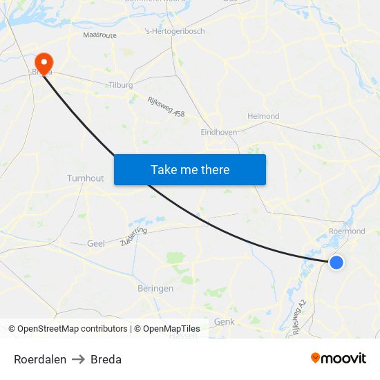 Roerdalen to Breda map