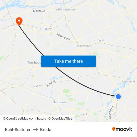 Echt-Susteren to Breda map