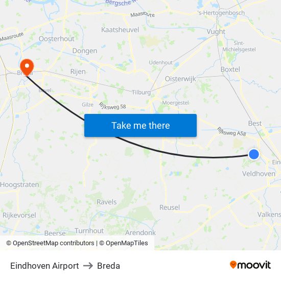 Eindhoven Airport to Breda map