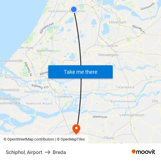 Schiphol, Airport to Breda map