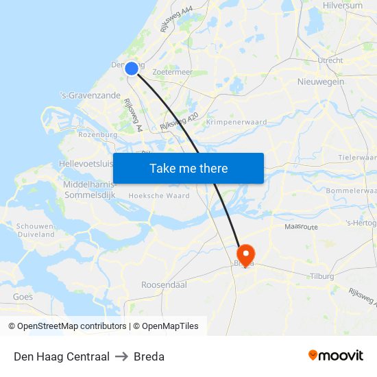 Den Haag Centraal to Breda map