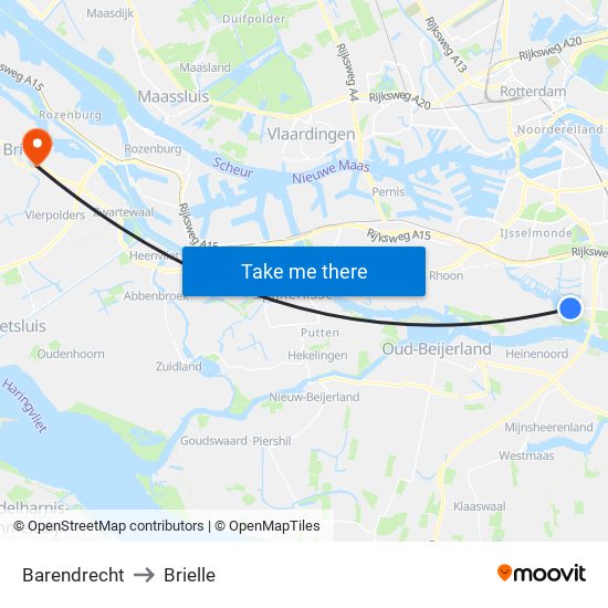 Barendrecht to Brielle map