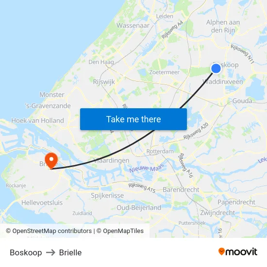 Boskoop to Brielle map