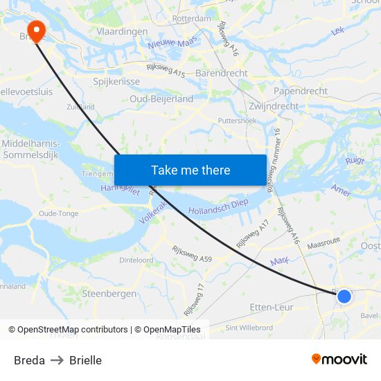 Breda to Brielle map