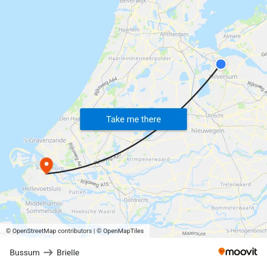 Bussum to Brielle map