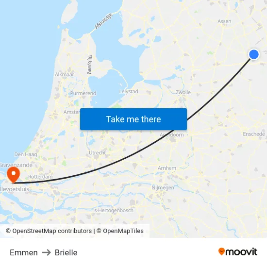 Emmen to Brielle map