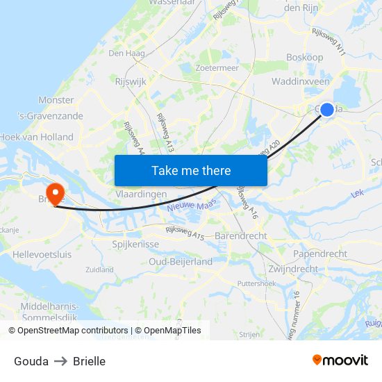 Gouda to Brielle map