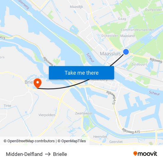 Midden-Delfland to Brielle map